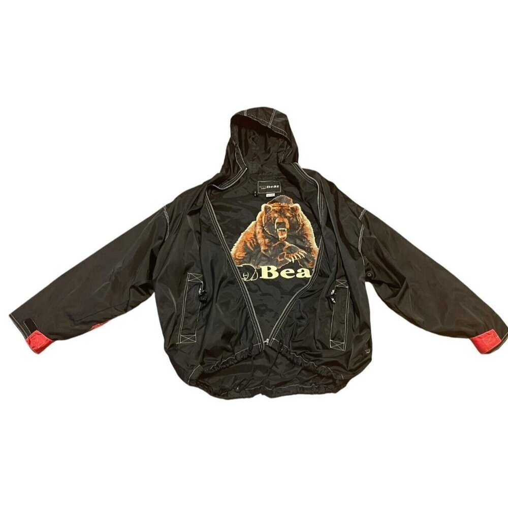 VINTAGE BEAR Windbreaker JACKET Logo MEN'S SIZE Large Black